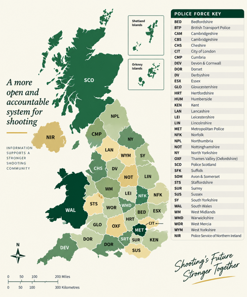 UK shotgun certificate delays by police force map